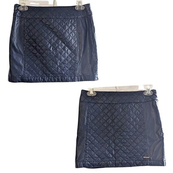 Vtg Y2K 2008 ABERCROMBIE & FITCH Navy Blue Quilted Pleather Mini Skirt Sz 2 W26 - Picture 1 of 9